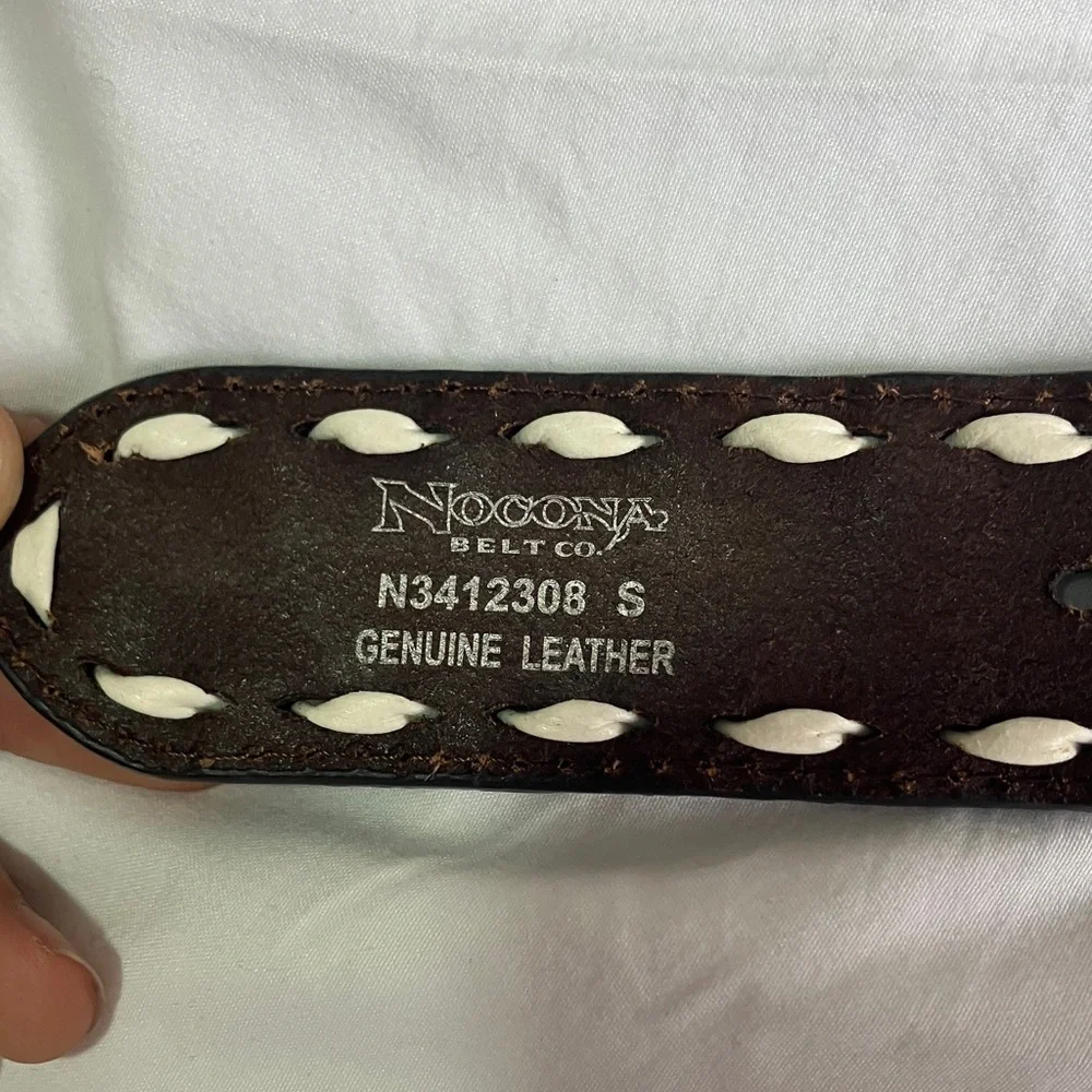 Nocona Dark Brown Leather Belt with White Accents